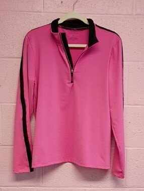 Lauren Ralph Lauren Hot Pink Quarter-Zip Pullover with Black Trim